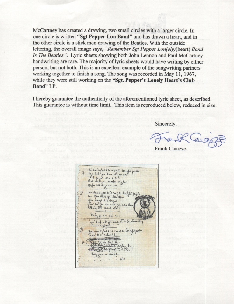 Rare Silk Screen Artists Proof of John Lennon's Handwritten Lyrics